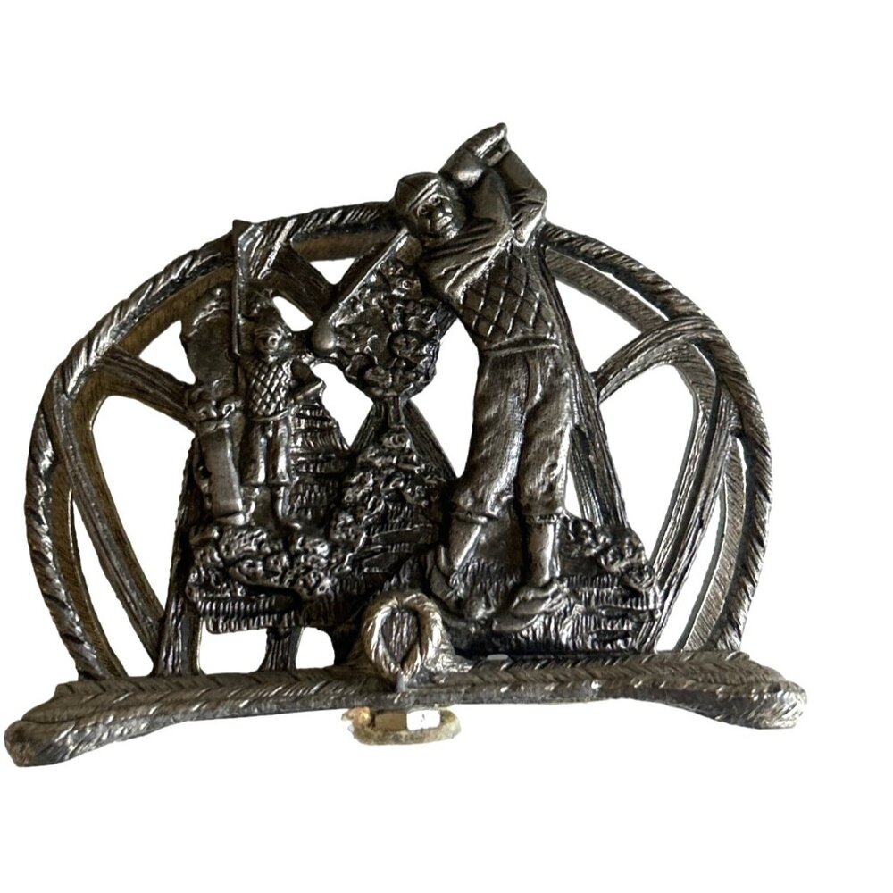Vintage Metzke Pewter Golf Scene Card/Letter Holder - Made In USA